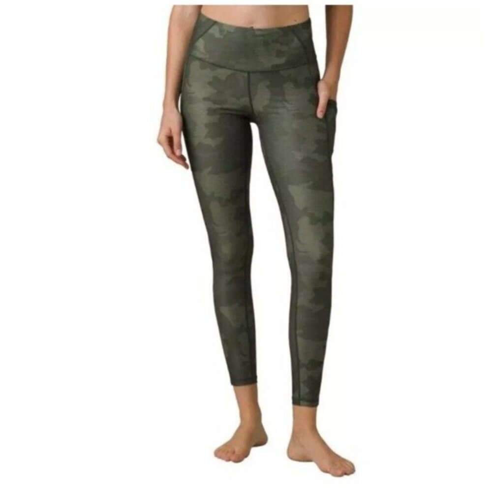 PrAna Leggings Women’s Small Green Camo Electa Yoga Work Out High Rise Pocket
